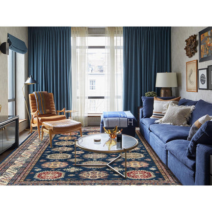 Kazak Wool Hand Knotted Rug Blue Ivory 9.0X11.10 -O082642