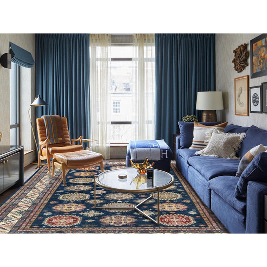 Kazak Wool Hand Knotted Rug Blue Ivory 9.0X11.10 -O082642