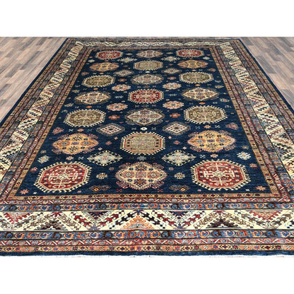 Kazak Wool Hand Knotted Rug Blue Ivory 9.0X11.10 -O082642