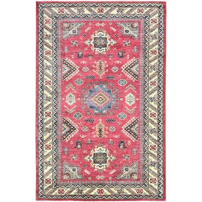 Kazak Wool Hand Knotted Rug Pink Ivory 6.0X9.1 -O082644