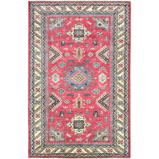 Kazak Wool Hand Knotted Rug Pink Ivory 6.0X9.1 -O082644