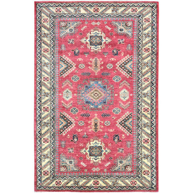 Kazak Wool Hand Knotted Rug Pink Ivory 6.0X9.1 -O082644