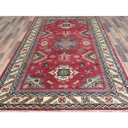 Kazak Wool Hand Knotted Rug Pink Ivory 6.0X9.1 -O082644