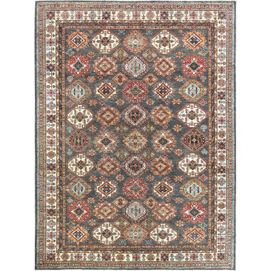 Kazak Wool Hand Knotted Rug Grey Ivory 10.3X13.10 -O082648