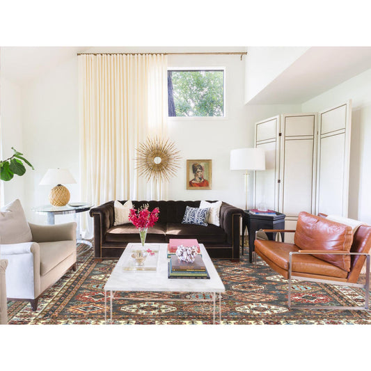 Kazak Wool Hand Knotted Rug Grey Ivory 10.3X13.10 -O082648