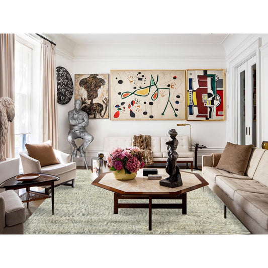 Modern and Contemporary Wool Hand Knotted Rug Grey No Border 7.7X9.10 -O082661