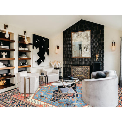 Heriz Wool Hand Knotted Rug Orange Navy Blue 8.0X9.6 -O082676