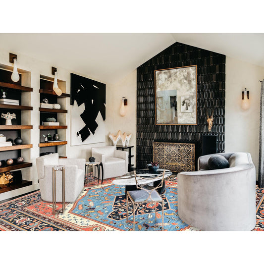 Heriz Wool Hand Knotted Rug Orange Navy Blue 8.0X9.6 -O082676