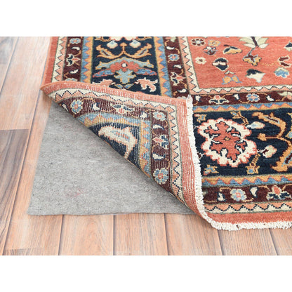 Heriz Wool Hand Knotted Rug Orange Navy Blue 8.0X9.6 -O082676