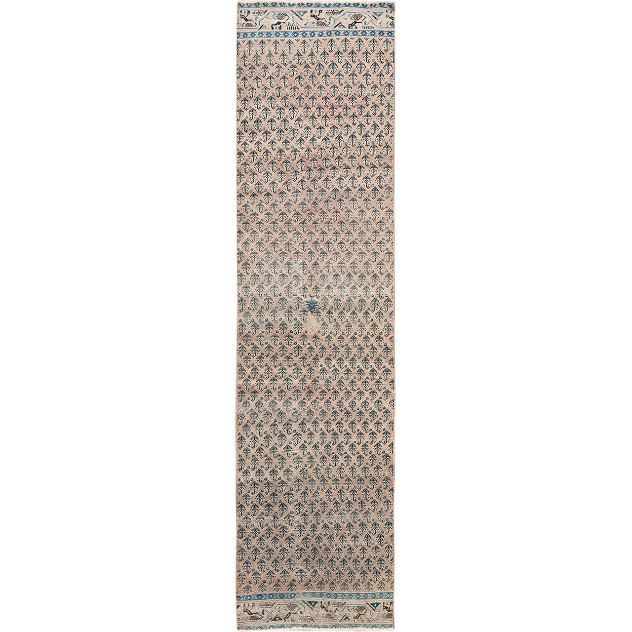 Overdyed & Vintage Wool Hand Knotted Rug Pink 2.4x10.1 -O0826