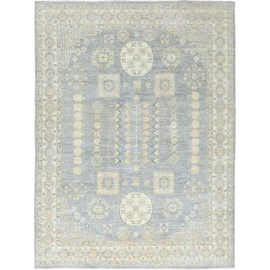 Oushak And Peshawar Wool Hand Knotted Rug Grey Ivory 9.1X12.0 -O082702