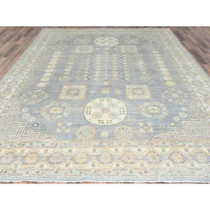 Oushak And Peshawar Wool Hand Knotted Rug Grey Ivory 9.1X12.0 -O082702