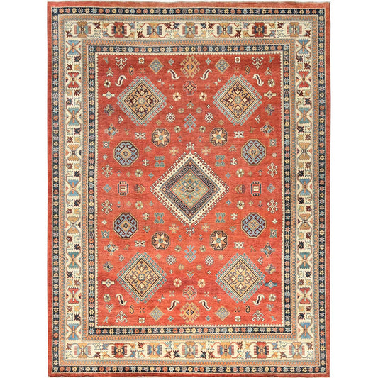 Kazak Wool Hand Knotted Rug Red Ivory 9.0X11.9 -O082709