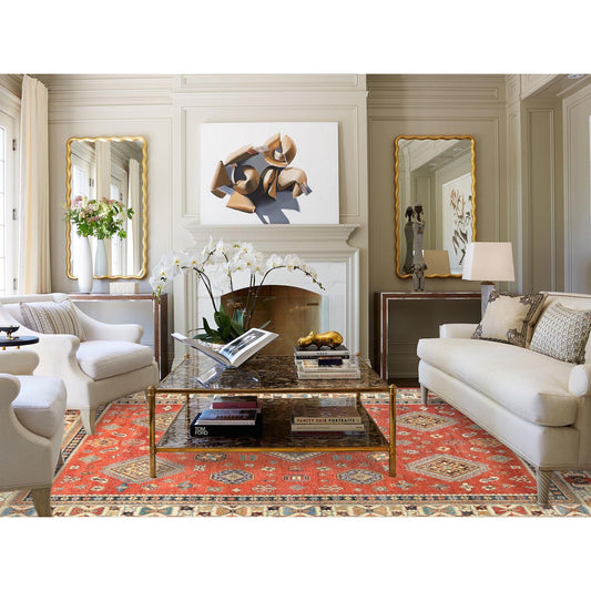 Kazak Wool Hand Knotted Rug Red Ivory 9.0X11.9 -O082709