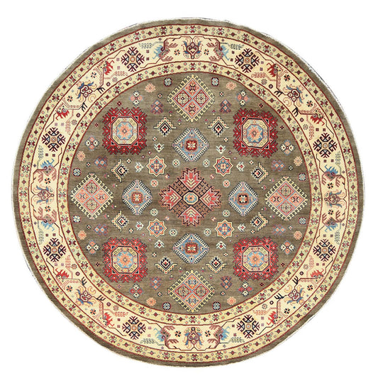 Kazak Wool Hand Knotted Rug Brown Ivory 8.10X9.0 -O082711