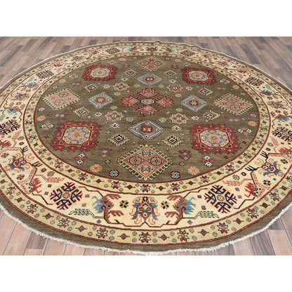 Kazak Wool Hand Knotted Rug Brown Ivory 8.10X9.0 -O082711