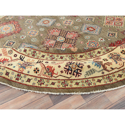 Kazak Wool Hand Knotted Rug Brown Ivory 8.10X9.0 -O082711