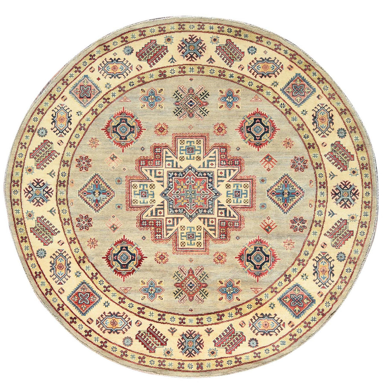 Kazak Wool Hand Knotted Rug Yellow Beige 8.0X7.9 -O082712