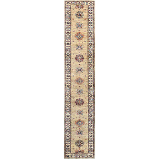 Kazak Wool Hand Knotted Rug Brown Ivory 2.7X13.6 -O082721