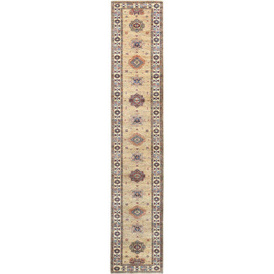 Kazak Wool Hand Knotted Rug Brown Ivory 2.7X13.6 -O082721