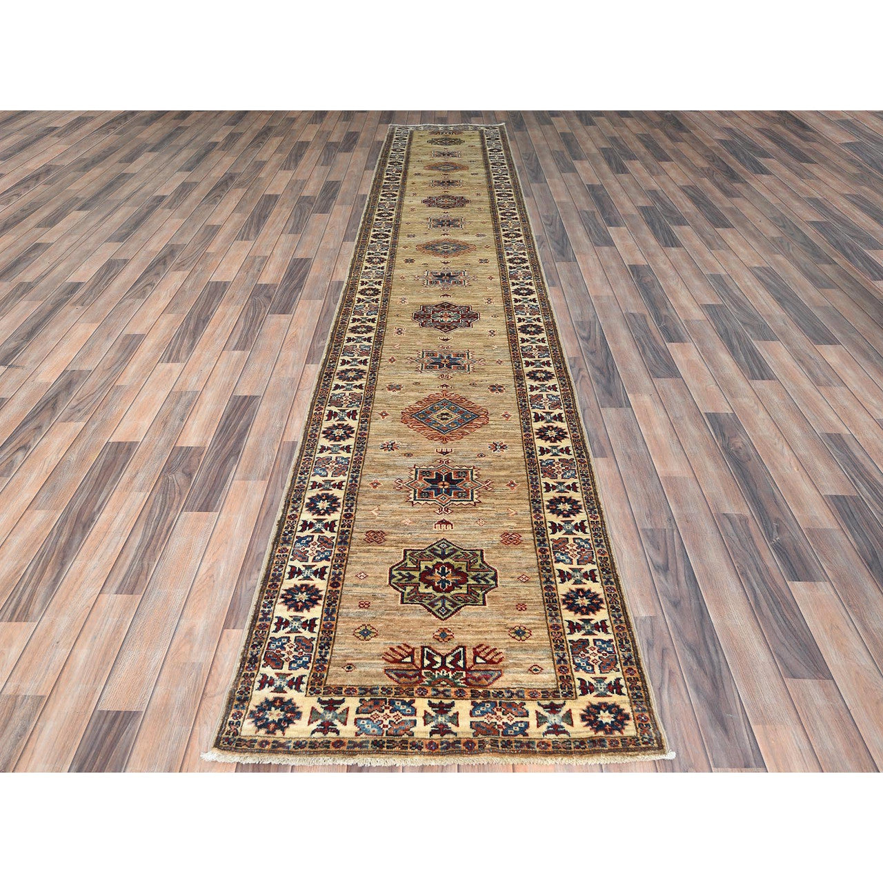 Brown 2'7" x 13'6" Kazak Hand knotted Wool Rug - Sku: O082721
