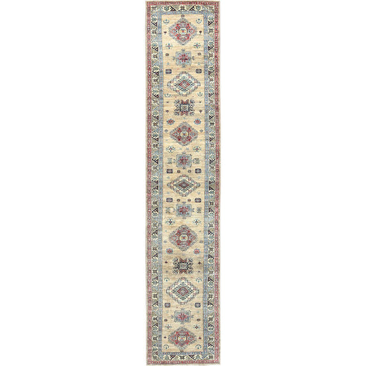 Kazak Wool Hand Knotted Rug Brown Ivory 2.8X13.5 -O082722