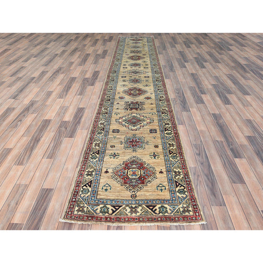 Kazak Wool Hand Knotted Rug Brown Ivory 2.8X13.5 -O082722