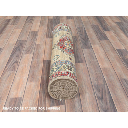 Kazak Wool Hand Knotted Rug Brown Ivory 2.8X13.5 -O082722