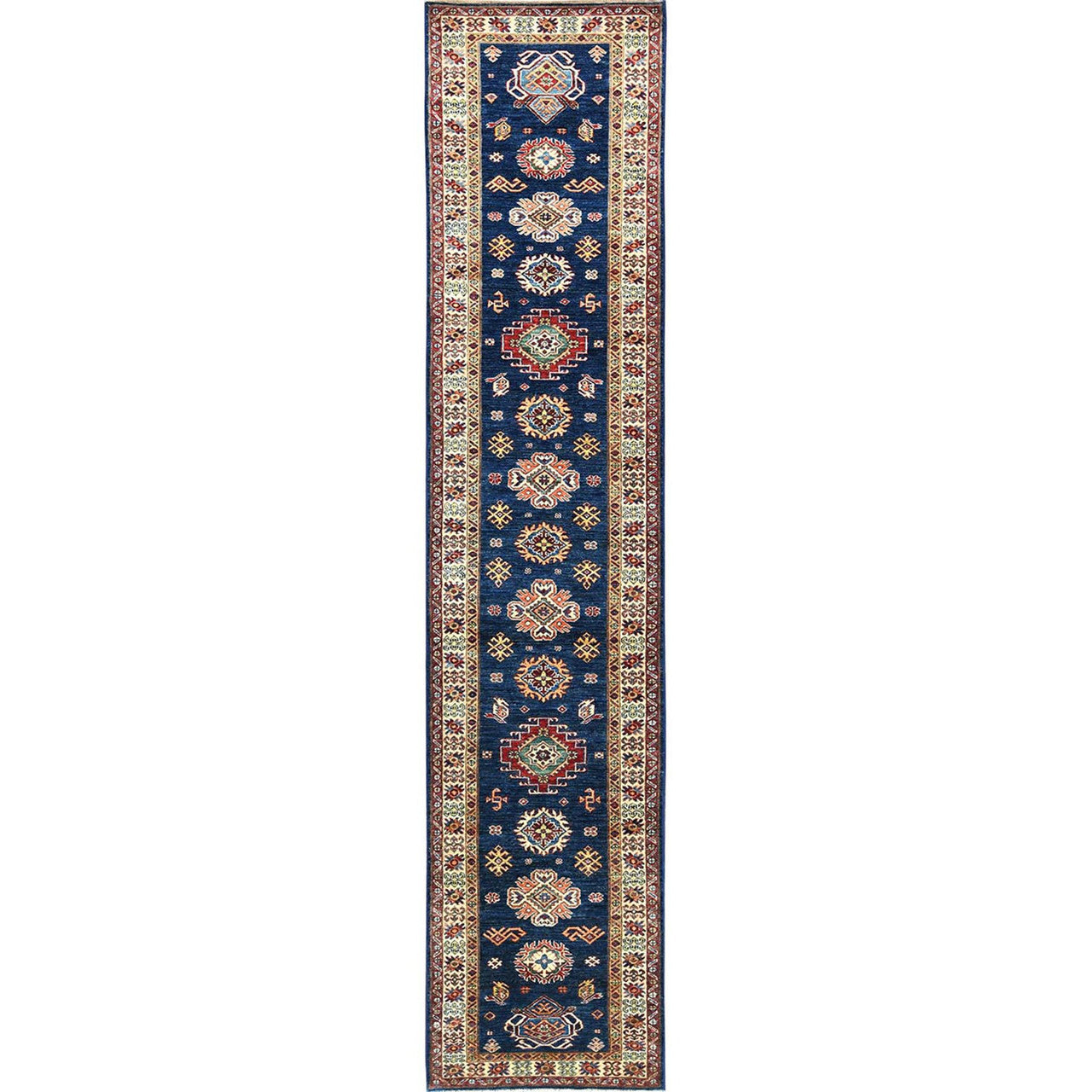 Blue 2'10" x 13'2" Kazak Hand knotted Wool Rug - Sku: O082723
