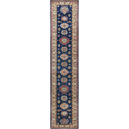 Kazak Wool Hand Knotted Rug Blue Ivory 2.10X13.2 -O082723