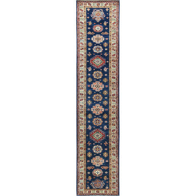Kazak Wool Hand Knotted Rug Blue Ivory 2.10X13.2 -O082723