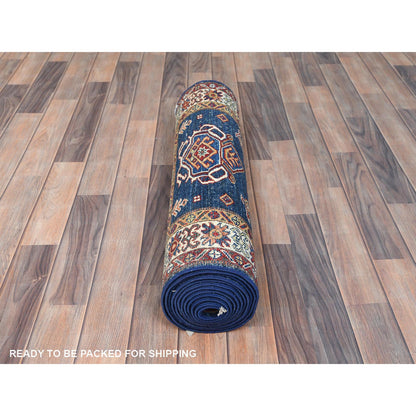 Kazak Wool Hand Knotted Rug Blue Ivory 2.10X13.2 -O082723