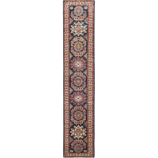Kazak Wool Hand Knotted Rug Blue Beige 2.7X13.6 -O082725