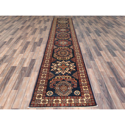 Kazak Wool Hand Knotted Rug Blue Beige 2.7X13.6 -O082725