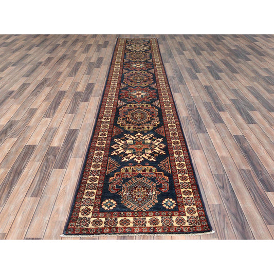 Kazak Wool Hand Knotted Rug Blue Beige 2.7X13.6 -O082725