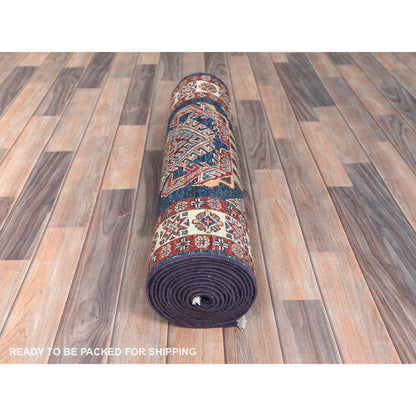 Kazak Wool Hand Knotted Rug Blue Beige 2.7X13.6 -O082725