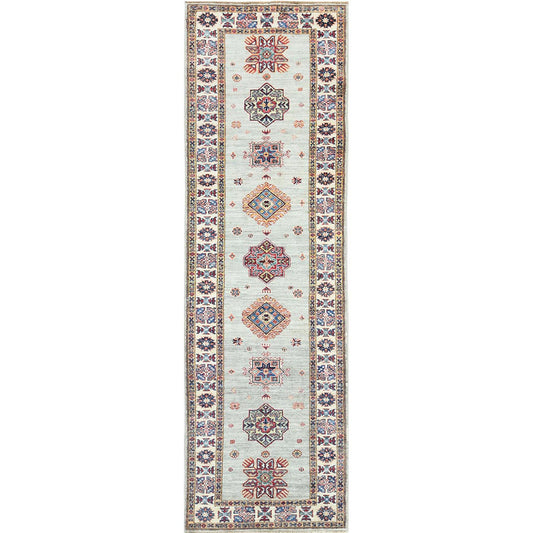 Kazak Wool Hand Knotted Rug Grey Ivory 2.7X8.5 -O082732