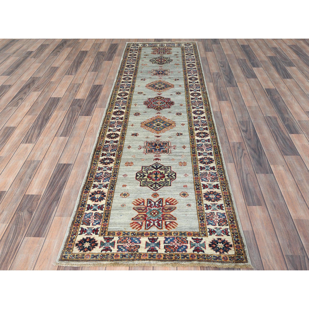 Gray 2'7" x 8'5" Kazak Hand knotted Wool Rug - Sku: O082732
