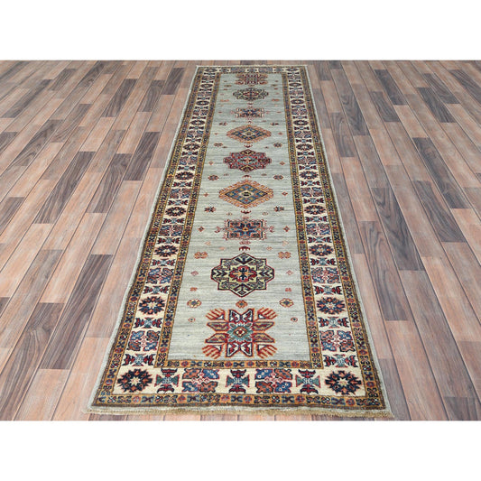 Kazak Wool Hand Knotted Rug Grey Ivory 2.7X8.5 -O082732