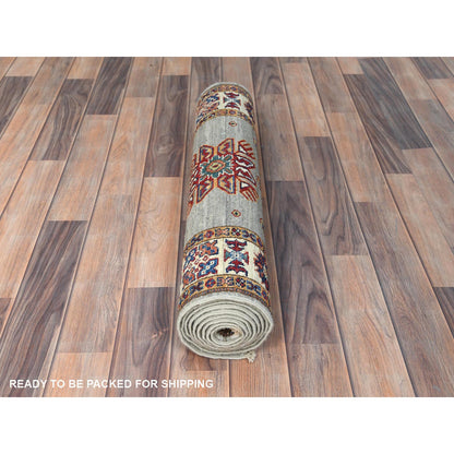 Kazak Wool Hand Knotted Rug Grey Ivory 2.7X8.5 -O082732