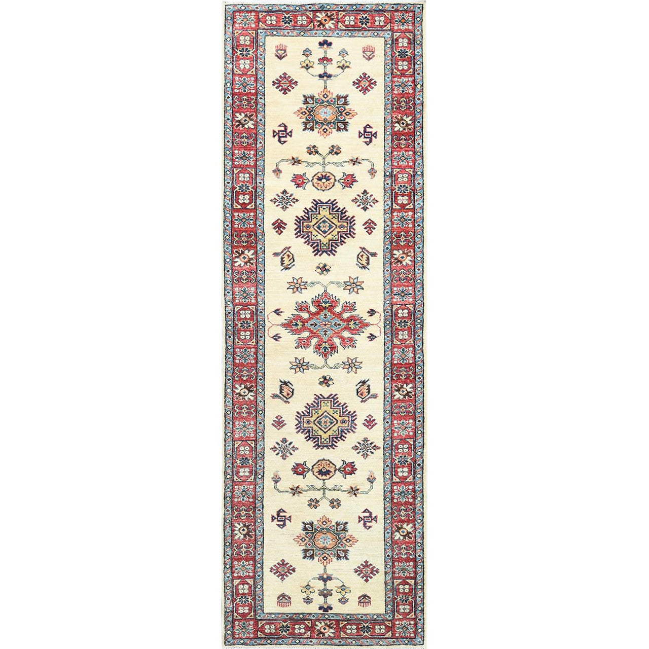 Ivory 2'7" x 8'6" Kazak Hand knotted Wool Rug - Sku: O082733