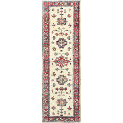 Kazak Wool Hand Knotted Rug Ivory Red 2.7X8.6 -O082733