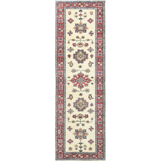 Kazak Wool Hand Knotted Rug Ivory Red 2.7X8.6 -O082733