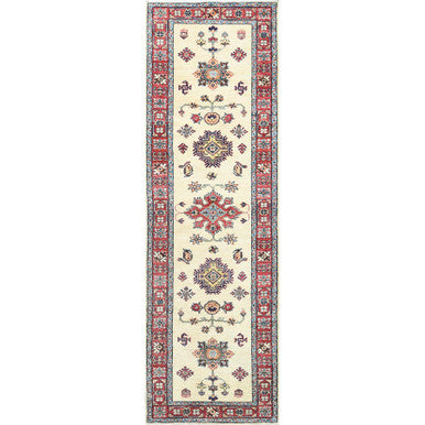 Kazak Wool Hand Knotted Rug Ivory Red 2.7X8.6 -O082733