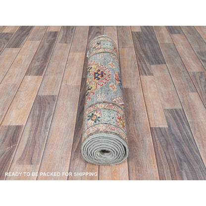 Kazak Wool Hand Knotted Rug Grey Gray 2.8X7.8 -O082735
