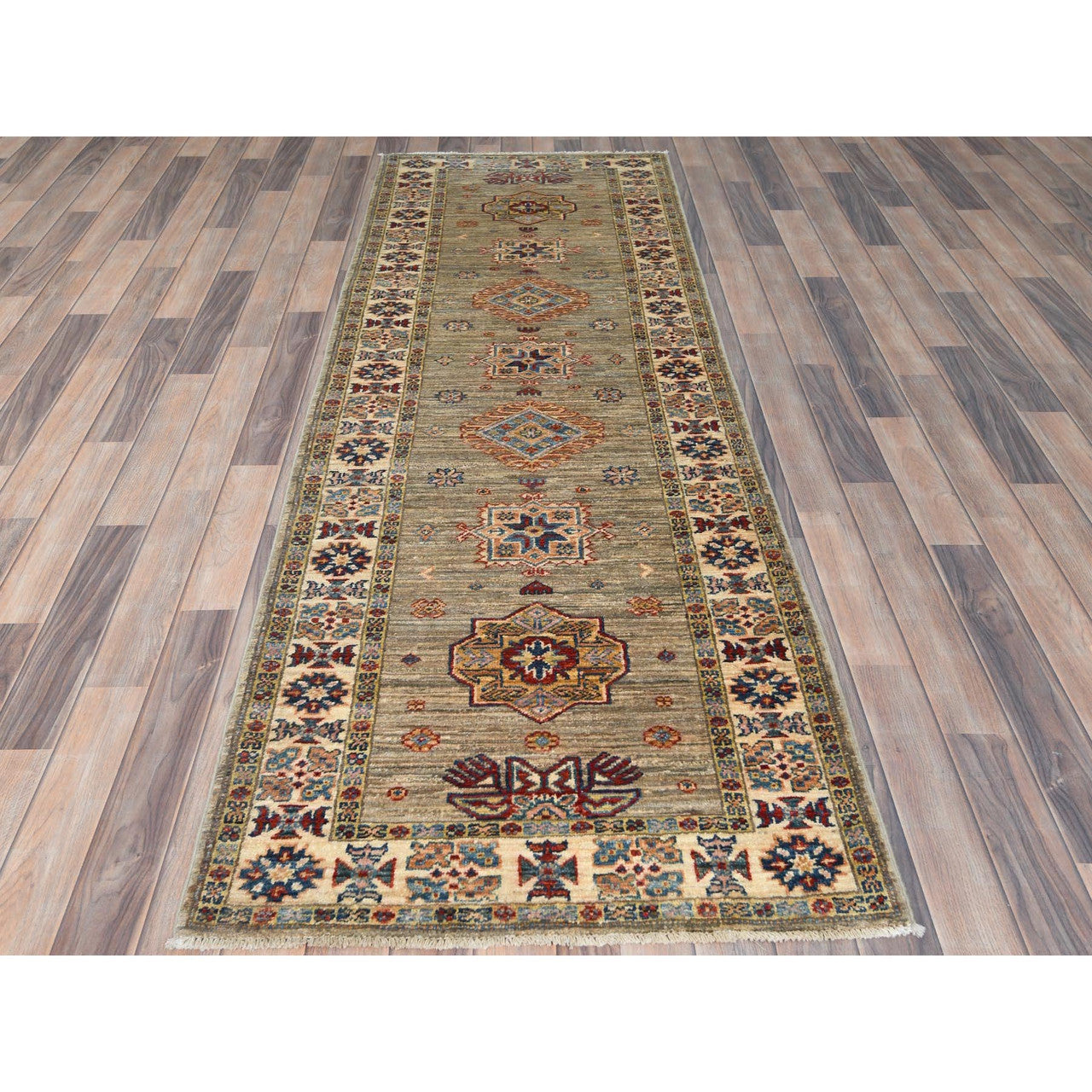 Brown 2'10" x 8'3" Kazak Hand knotted Wool Rug - Sku: O082736