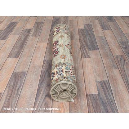 Kazak Wool Hand Knotted Rug Brown Ivory 2.10X8.3 -O082736