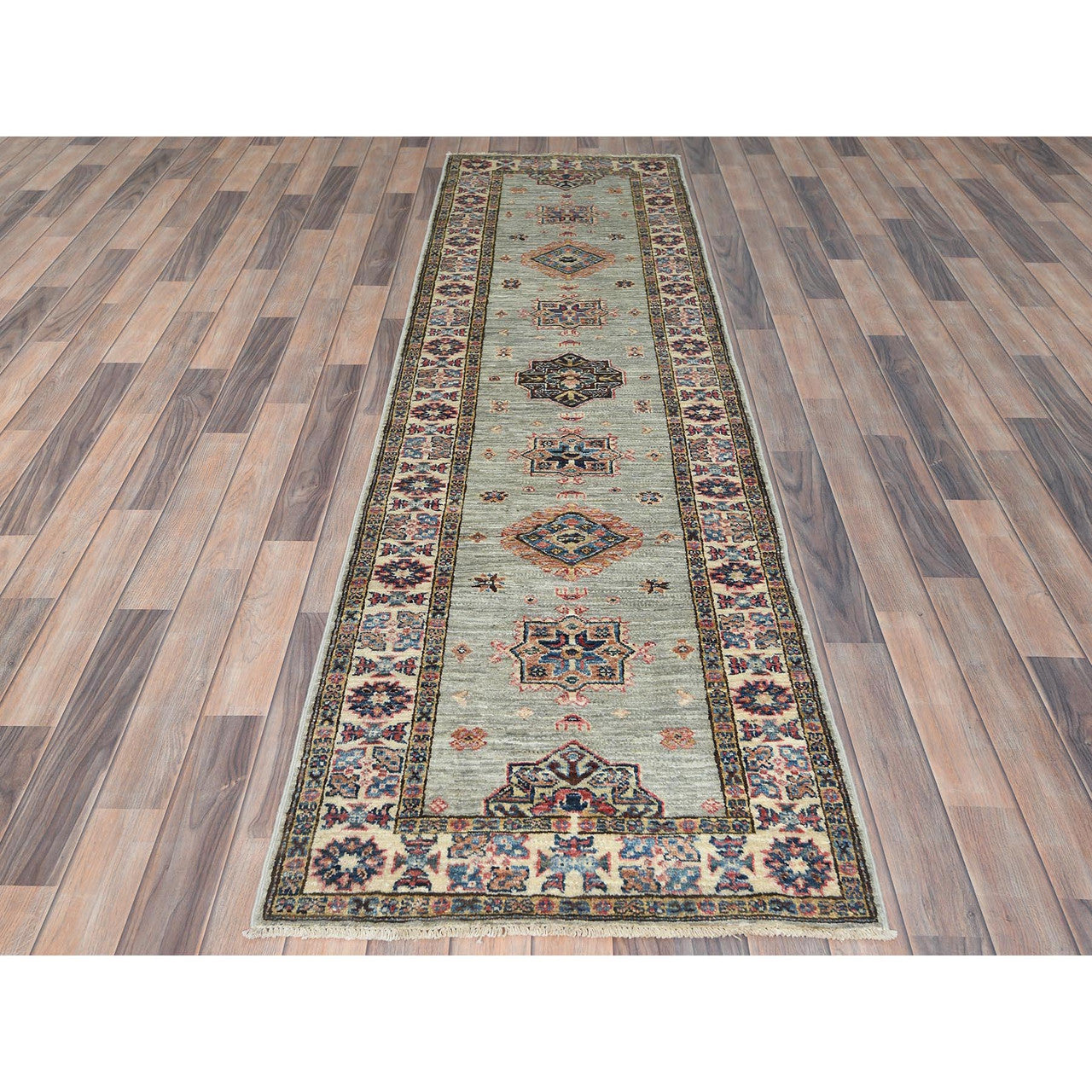 Gray 2'5" x 8'6" Kazak Hand knotted Wool Rug - Sku: O082740