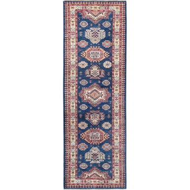 Kazak Wool Hand Knotted Rug Blue Ivory 2.7X7.10 -O082742