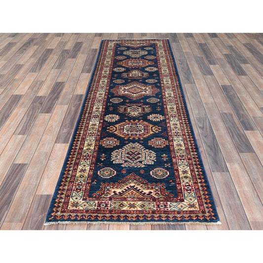 Kazak Wool Hand Knotted Rug Blue Ivory 2.7X7.10 -O082742